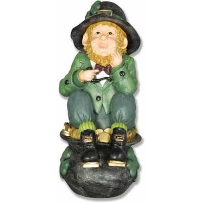 Leprechaun On A Pot Of Gold Fiberglass Indoor/Outdoor Garden -  - F7260