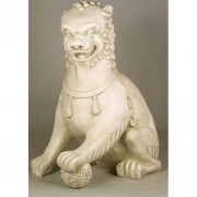 Oriental Foo Dog for Frontdoor / Porch Steps w/Left Paw Up - 35in. High Fiberglass Resin Statue