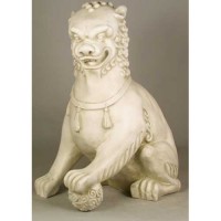 Oriental Foo Dog for Frontdoor / Porch Steps w/Left Paw Up - 35in. High Fiberglass Resin Statue