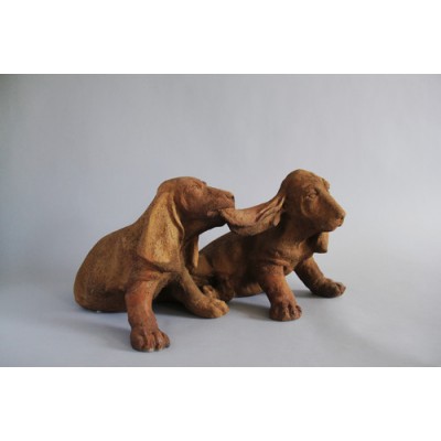 Two Playful Hounds Fiber Stone Resin Indoor/Outdoor Statue/Sculpture -  - FS8893