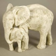 Bull Elephant & Calf 15in. - Fiberglass Resin - Outdoor Statue