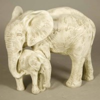 Bull Elephant & Calf 15in. - Fiberglass Resin - Outdoor Statue