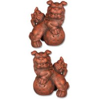 Oriental Foo Dog for Frontdoor / Porch Steps Pair - 10in. - Fiberglass Resin - Outdoor Statue