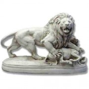 Lion Eating Lamb 28in. Wide - Fiberglass Resin - Indoor/Outdoor Statue