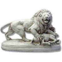 Lion Eating Lamb 28in. Wide - Fiberglass Resin - Indoor/Outdoor Statue