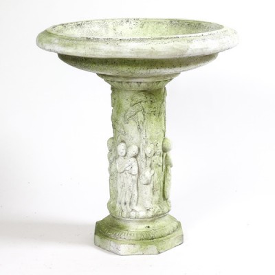 Musical Cherubs Birdbath 28in. Fiber Stone Resin In/Outdoor Statue -  - FS8302