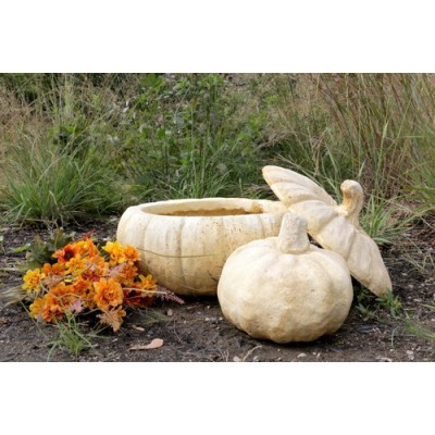 Wide Pumpkin Planter - Fiber Stone Resin - Indoor/Outdoor Statue -  - FS8662