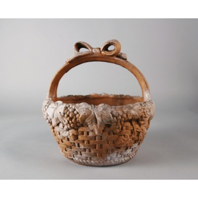Ribbon Basket 12in. High Fiber Stone Resin Indoor/Outdoor Statue -  - FS9690