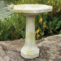 Octagon Eight Sided Birdbath w/Birds - Fiberglass Resin - Outdoor Statue