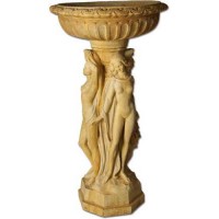 Three Muse Birdbath 33in. Fiberglass Resin Indoor/Outdoor Garden