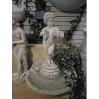 Boy With Shell & Grapes Fount Fiberglass Indoor/Outdoor Garden -  - F9118
