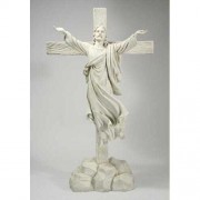 Risen Christ From Cross Lightweight Fiberglass Resin Indoor/Outdoor Garden