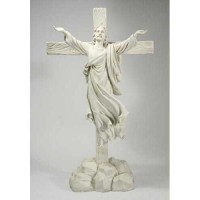 Risen Christ From Cross Lightweight Fiberglass Resin Indoor/Outdoor Garden