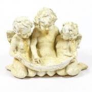 Three Cherub Birdfeeder Fiber Stone Indoor/Outdoor Garden Statue