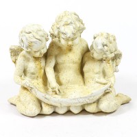 Three Cherub Birdfeeder Fiber Stone Indoor/Outdoor Garden Statue