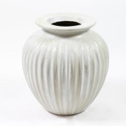 Ribbed Cut Off Pot Fiber Stone Indoor/Outdoor Garden / Patio Statue