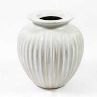 Ribbed Cut Off Pot Fiber Stone Indoor/Outdoor Garden / Patio Statue