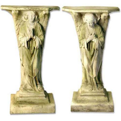 Devotion Angel set Pedestal 38in. Fiberglass Indoor/Outdoor Garden -  - F7822