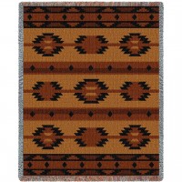 Adobe Tan - Southwest Native American Inspired Tribal Camp - Cotton Woven Blanket Throw -  (72x54)