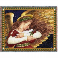 Christmas Angel and Dove - Lynn Bywaters - Cotton Woven Blanket Throw -  (72x54)