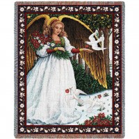 Christmas Angel with Doves - Lynn Bywaters - Cotton Woven Blanket Throw -  (72x54)