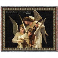 Angels Playing Violin - Les us extol the Lord with music and song - Psalms 95:2 - William Adolphe Bouguereau - Cotton Woven Blanket Throw -  (72x54)