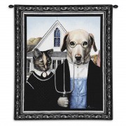 Animal Gothic by Melinda Copper - Woven Tapestry Wall Art Hanging - Blue Brown Gothic Humor Classic - 100% Cotton Size 34x26