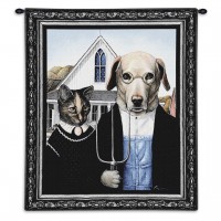 Animal Gothic by Melinda Copper - Woven Tapestry Wall Art Hanging - Blue Brown Gothic Humor Classic - 100% Cotton Size 34x26