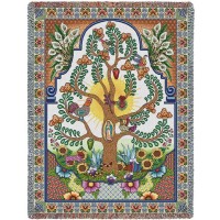 Arboles de la Vida - Tree of Life -Our Lady Of Guadalupe - Nuestra Senora de Guadalupe - Symbol of Catholic Mexicans - Mexico - Cotton Woven Blanket Throw -  (72x54)