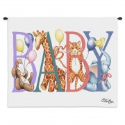 Baby Animals - Woven Tapestry Wall Art Hanging - Newborn Celebration with Delightful Animals - 100% Cotton Size 36x24