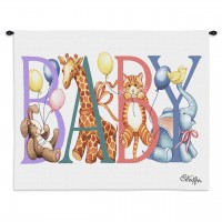 Baby Animals - Woven Tapestry Wall Art Hanging - Newborn Celebration with Delightful Animals - 100% Cotton Size 36x24