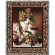 Bacchus Cat Wine Drinking - Michelangelo Merisi da Caravaggio's Bacchus Parody - Melinda Copper - Cotton Woven Blanket Throw -  (72x54)