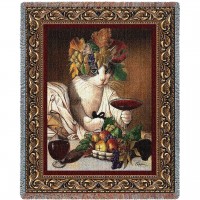 Bacchus Cat Wine Drinking - Michelangelo Merisi da Caravaggio's Bacchus Parody - Melinda Copper - Cotton Woven Blanket Throw -  (72x54)
