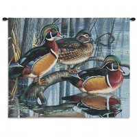 Backwater Woodies Wood Duck by Cynthie Fisher - Woven Tapestry Wall Art Hanging - Rustic Forest Wild Bird Study - 100% Cotton Size 34x26