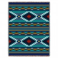 Balpinar - Southwest Native American Inspired Tribal Camp - Cotton Woven Blanket Throw -  (72x54)