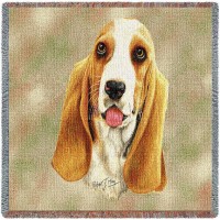 Bassett Hound - Robert May - Lap Square Cotton Woven Blanket Throw -  (54x54)