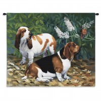 Bassett Hound and Butterfly Bob Christie - Woven Tapestry Wall Art Hanging - Cute Duo Exploring Nature - 100% Cotton Size 34x26