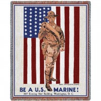 US Marine Corps - World War 1 Vintage Recruitment Poster - Cotton Woven Blanket Throw -  (72x54)