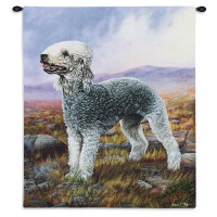 Bedlington Terrier by Robert May - Woven Tapestry Wall Art Hanging - Posing Dog in Dreamy Field Oil Painting - 100% Cotton Size 34x26