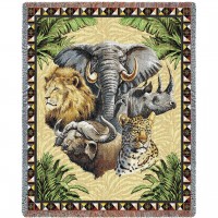 Big Five Safari - Katie Dobson Cundiff - Cotton Woven Blanket Throw -  (72x54)