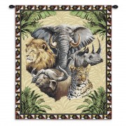 Big Five - Woven Tapestry Wall Art Hanging - African Savannah Wildlife Portrait - 100% Cotton Size 34x26