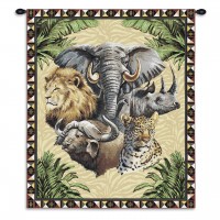 Big Five - Woven Tapestry Wall Art Hanging - African Savannah Wildlife Portrait - 100% Cotton Size 34x26