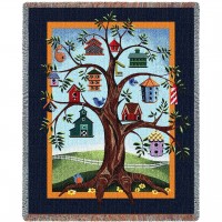 Birdhouse Tree - Cotton Woven Blanket Throw -  (72x54)