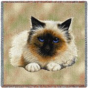 Birman Cat - Robert May - Lap Square Cotton Woven Blanket Throw -  (54x54)