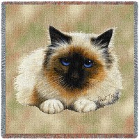 Birman Cat - Robert May - Lap Square Cotton Woven Blanket Throw -  (54x54)