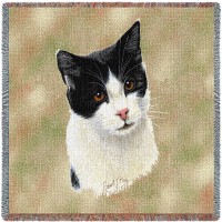 Black and White Shorthair Cat - Robert May - Lap Square Cotton Woven Blanket Throw -  (54x54)