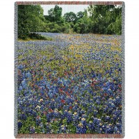 State of Texas - State Flower Bluebonnets - Cotton Woven Blanket Throw -  (72x54)