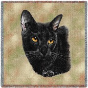Bombay Cat- Robert May - Lap Square Cotton Woven Blanket Throw -  (54x54)