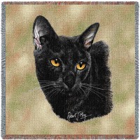 Bombay Cat- Robert May - Lap Square Cotton Woven Blanket Throw -  (54x54)