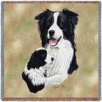 Border Collie with Puppy - Robert May - Lap Square Cotton Woven Blanket Throw -  (54x54)